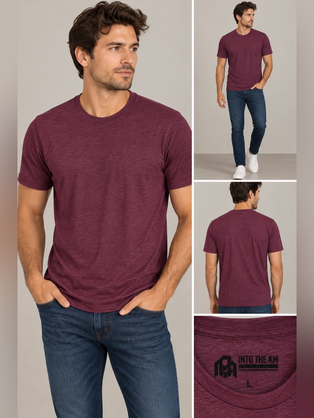 INTO THE AM Men’s Burgundy Heather Crew Neck T-Shirt Size L Like New